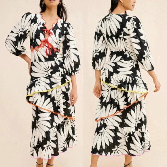 FARM Rio Dresses & Skirts - Farm Rio Cutout Tiered Tie Front Colorful Floral Tropical Boho Maxi Dress Large